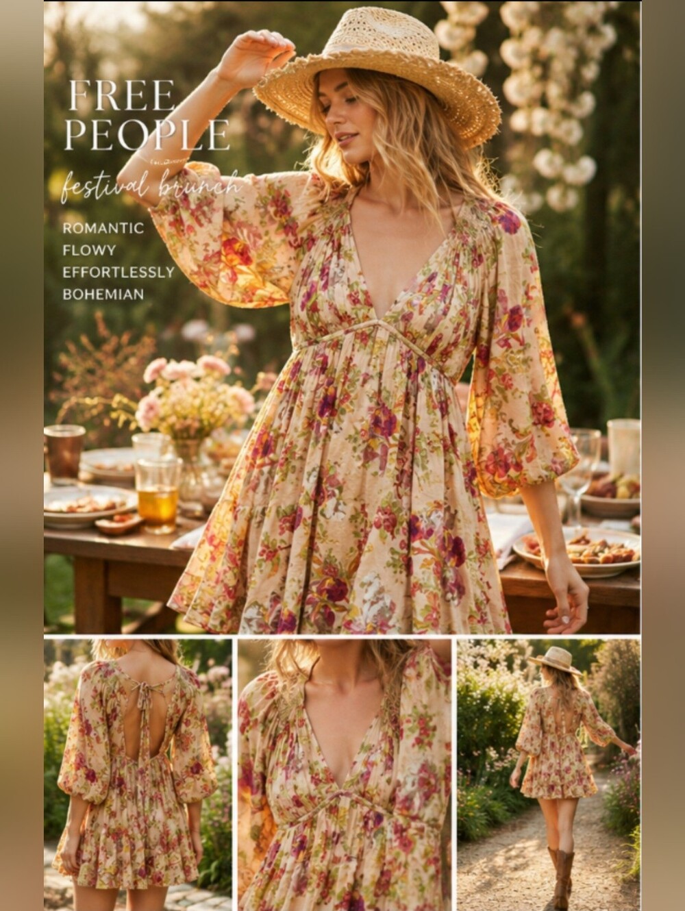 Free People Beck Romantic Printed Mini Dress Warm Tea Size Small EUC